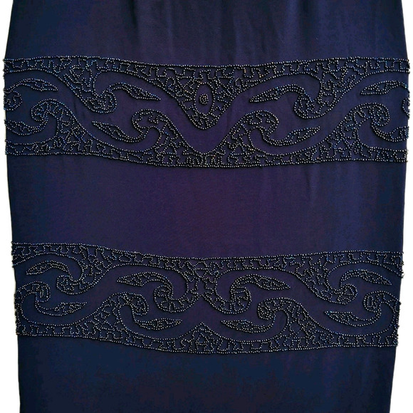 VTG Oleg Cassini Black Tie Beaded Gown Size 4 Navy Sleeveless Evening Formal 90s - Picture 5 of 15